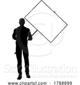 Vector Illustration of Protest Rally March Picket Sign Silhouette Person by AtStockIllustration