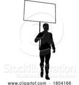 Vector Illustration of Protest Rally March Picket Sign Silhouette Person by AtStockIllustration