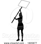 Vector Illustration of Protest Rally March Picket Sign Silhouette Person by AtStockIllustration