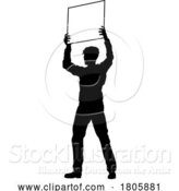 Vector Illustration of Protest Rally March Picket Sign Silhouette Person by AtStockIllustration