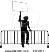 Vector Illustration of Protest Rally March Picket Sign Silhouette Person by AtStockIllustration