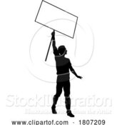 Vector Illustration of Protest Rally March Picket Sign Silhouette Person by AtStockIllustration