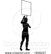 Vector Illustration of Protest Rally March Picket Sign Silhouette Person by AtStockIllustration