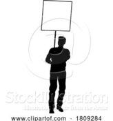 Vector Illustration of Protest Rally March Picket Sign Silhouette Person by AtStockIllustration