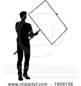 Vector Illustration of Protest Rally March Picket Sign Silhouette Person by AtStockIllustration