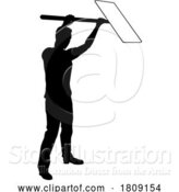 Vector Illustration of Protest Rally March Picket Sign Silhouette Person by AtStockIllustration