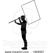 Vector Illustration of Protest Rally March Picket Sign Silhouette Person by AtStockIllustration