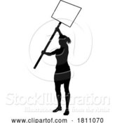 Vector Illustration of Protest Rally March Picket Sign Silhouette Person by AtStockIllustration