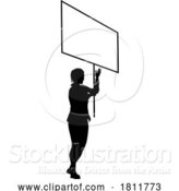 Vector Illustration of Protest Rally March Picket Sign Silhouette Person by AtStockIllustration