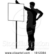 Vector Illustration of Protest Rally March Picket Sign Silhouette Person by AtStockIllustration