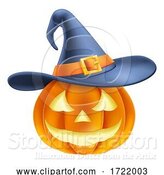 Vector Illustration of Pumpkin Wearing Witch Hat Halloween by AtStockIllustration
