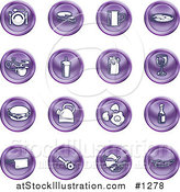 Vector Illustration of Purple Icons of Food and Kitchen Items on a White Background by AtStockIllustration