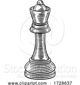 Vector Illustration of Queen Chess Piece Vintage Woodcut Style Concept by AtStockIllustration