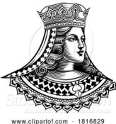 Vector Illustration of Queen Medieval Lady Head Face Vintage Woodcut by AtStockIllustration