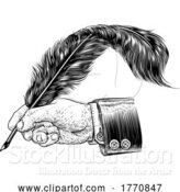 Vector Illustration of Quill Feather Ink Pen Hand Suit Vintage Woodcut by AtStockIllustration