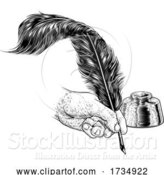 Vector Illustration of Quill Feather Ink Pen Hand Vintage Woodcut Print by AtStockIllustration