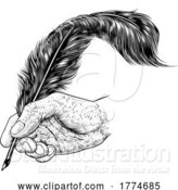 Vector Illustration of Quill Feather Ink Pen Hand Vintage Woodcut Print by AtStockIllustration