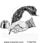 Vector Illustration of Quill Feather Ink Pen Hand Vintage Woodcut Print by AtStockIllustration