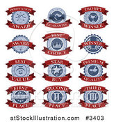 Vector Illustration of Red and Blue Awards with Text on Banners by AtStockIllustration