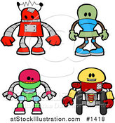 Vector Illustration of Red, Green, Green and Yellow Robots by AtStockIllustration