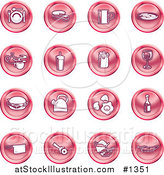 Vector Illustration of Red Icons: Food and Kitchen Items on a White Background by AtStockIllustration