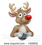 Vector Illustration of Red Nosed Christmas Reindeer over a Sign by AtStockIllustration