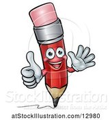 Vector Illustration of Red Pencil Mascot Giving a Thumb up and Waving by AtStockIllustration