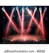 Vector Illustration of Red Search or Spot Lights Shining over a Stage by AtStockIllustration