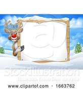 Vector Illustration of Reindeer Sign Christmas Snow Scene by AtStockIllustration