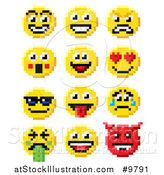 Vector Illustration of Retro 8 Bit Video Game Style Emoji Smiley Faces by AtStockIllustration
