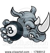 Vector Illustration of Rhino Angry Pool 8 Ball Billiards Mascot by AtStockIllustration
