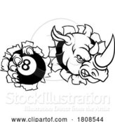 Vector Illustration of Rhino Angry Pool 8 Ball Billiards Mascot by AtStockIllustration