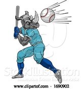 Vector Illustration of Rhino Baseball Player Mascot Swinging Bat at Ball by AtStockIllustration