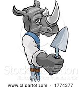 Vector Illustration of Rhino Bricklayer Builder Holding Trowel Tool by AtStockIllustration