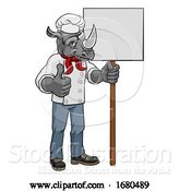 Vector Illustration of Rhino Chef Restaurant Mascot Sign by AtStockIllustration