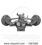 Vector Illustration of Rhino Mascot Weight Lifting Barbell Body Builder by AtStockIllustration