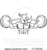 Vector Illustration of Rhino Mascot Weight Lifting Barbell Body Builder by AtStockIllustration