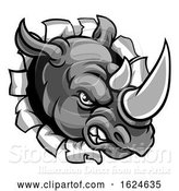 Vector Illustration of Rhino Mean Angry Sports Mascot Breaking Background by AtStockIllustration