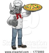Vector Illustration of Rhino Pizza Chef Restaurant Mascot by AtStockIllustration