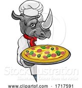 Vector Illustration of Rhino Pizza Chef Restaurant Mascot Sign by AtStockIllustration
