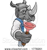 Vector Illustration of Rhino Plumber Mascot Holding Plunger by AtStockIllustration