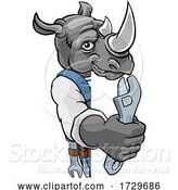 Vector Illustration of Rhino Plumber or Mechanic Holding Spanner by AtStockIllustration