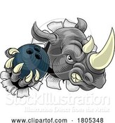 Vector Illustration of Rhino Rhinoceros Bowling Sports Mascot by AtStockIllustration