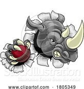 Vector Illustration of Rhino Rhinoceros Cricket Sports Mascot by AtStockIllustration