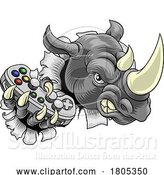 Vector Illustration of Rhino Rhinoceros Gamer Gaming Mascot by AtStockIllustration