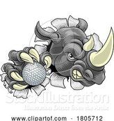 Vector Illustration of Rhino Rhinoceros Golf Sports Mascot by AtStockIllustration