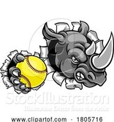 Vector Illustration of Rhino Softball Animal Sports Team Mascot by AtStockIllustration
