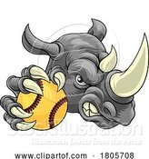 Vector Illustration of Rhinoceros Softball Mascot by AtStockIllustration