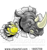 Vector Illustration of Rhinoceros Tennis Mascot by AtStockIllustration