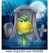 Vector Illustration of Rising Zombie Hand Holding a Tennis Ball in a Cemetery by AtStockIllustration